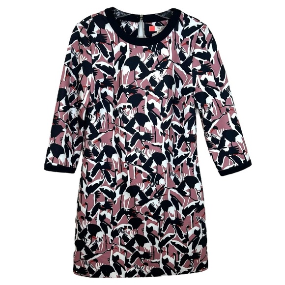 Ted Baker, Womens Shift Dress, Colour By Numbers, Crane Print - Pink Size 4 US/1 - Picture 4 of 17